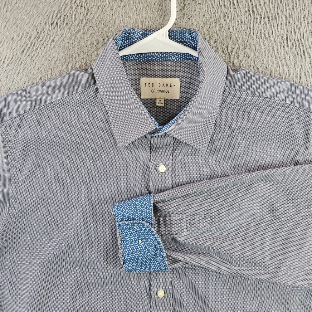 Ted Baker Endurance‎ Mens 16 32/33 Blue Micro Check Button Down Shirt